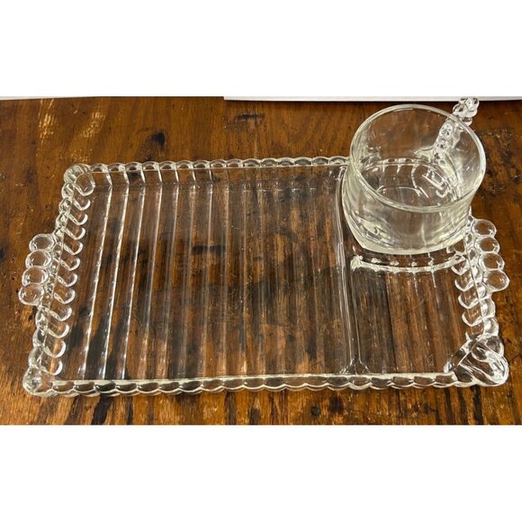 40’s Hazel Atlas mid century Snack-Sip and Smoke Set ribbed tray ball cup glass - Picture 3 of 7